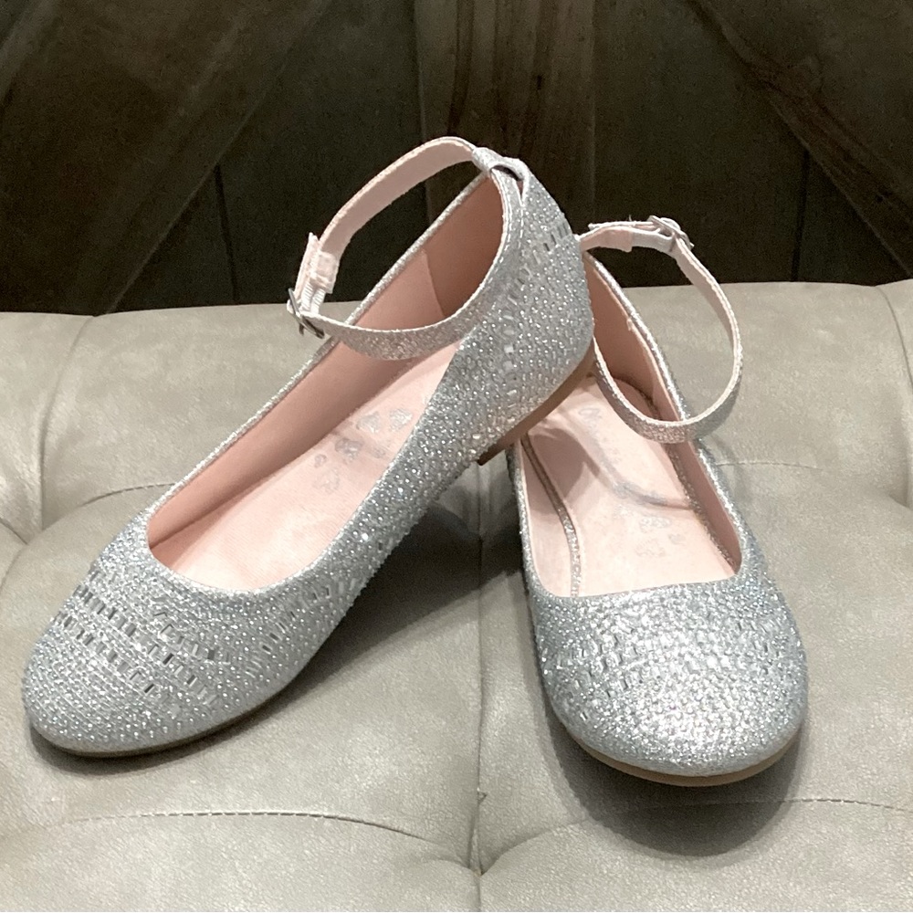 Girls Olive & Edie Shimmer Flats with Ankle Strap